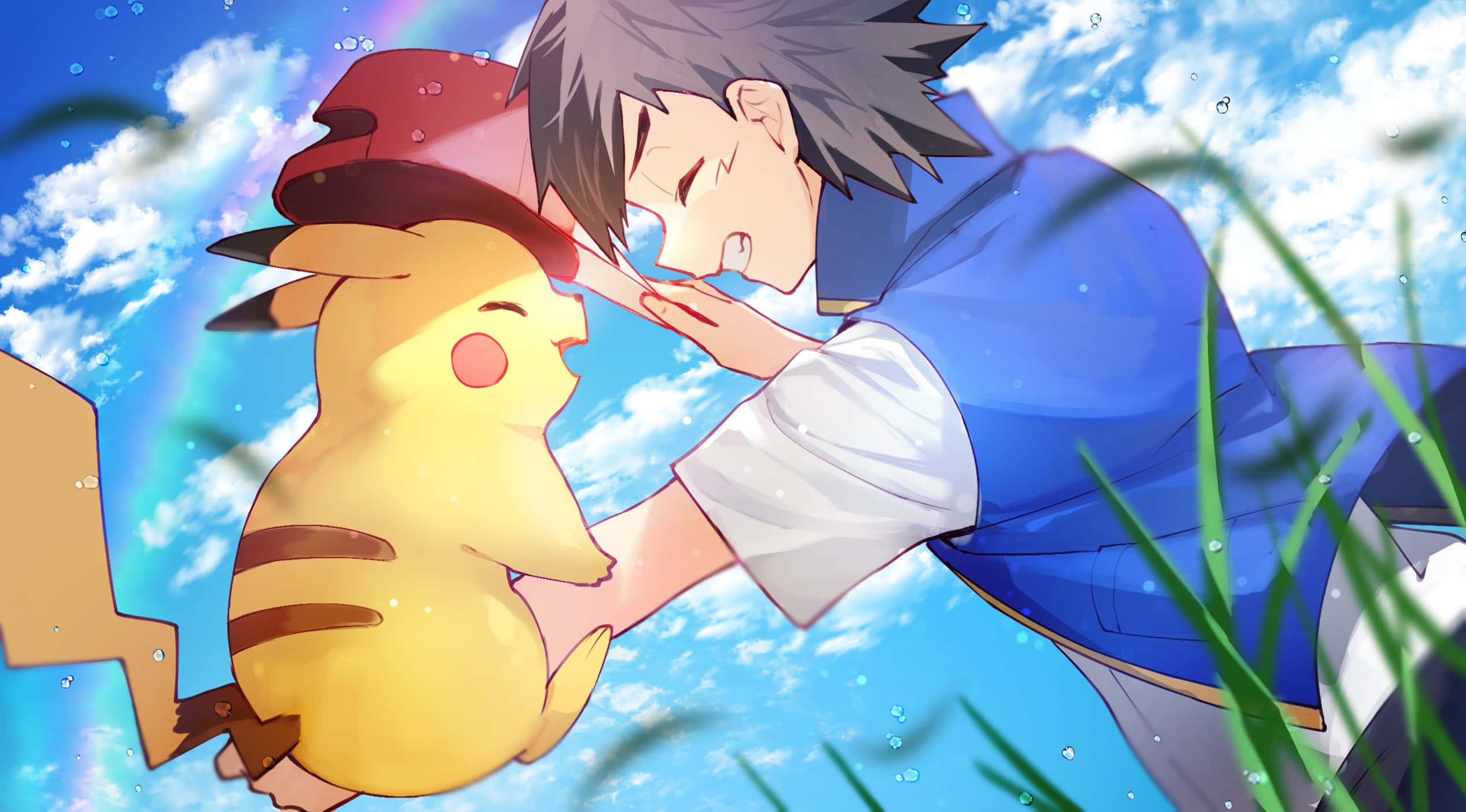 Ash, Pikachu, bright blue sky, Full HD Desktop Wallpaper