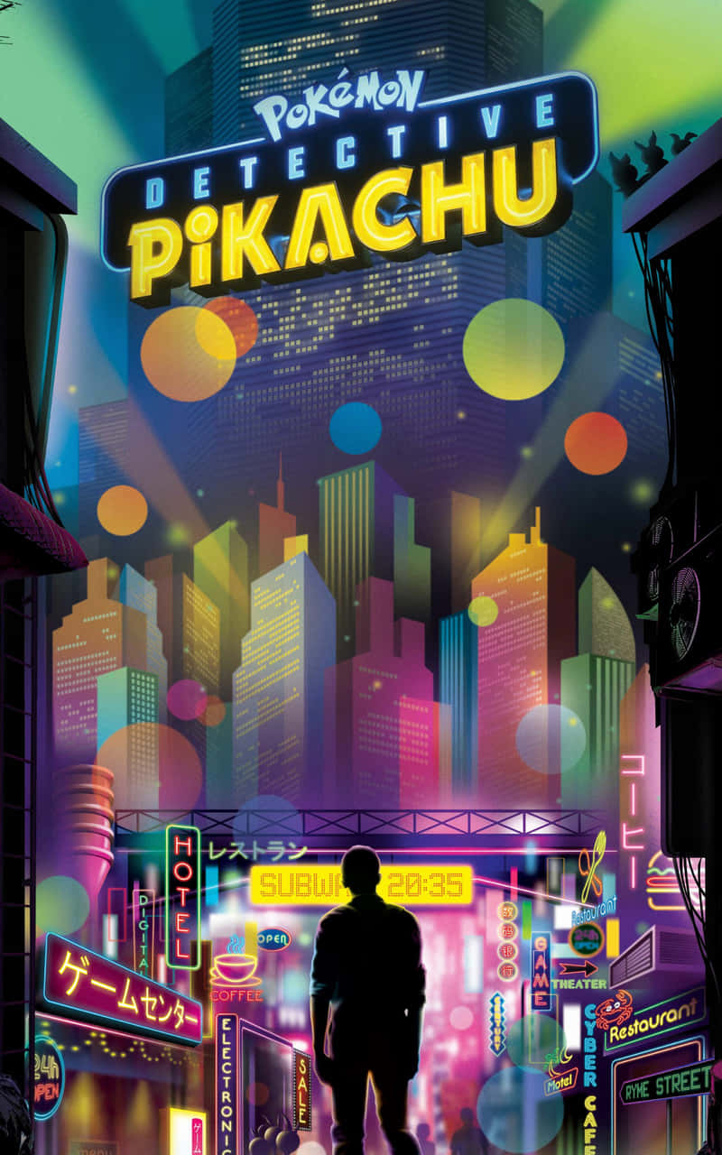 Ash, Pikachu, neon-drenched cityscape, HD Phone Wallpaper