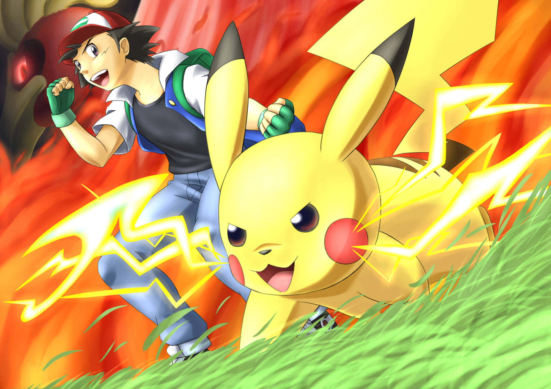 Ash, Pikachu, electric attacks, Full HD Desktop Wallpaper
