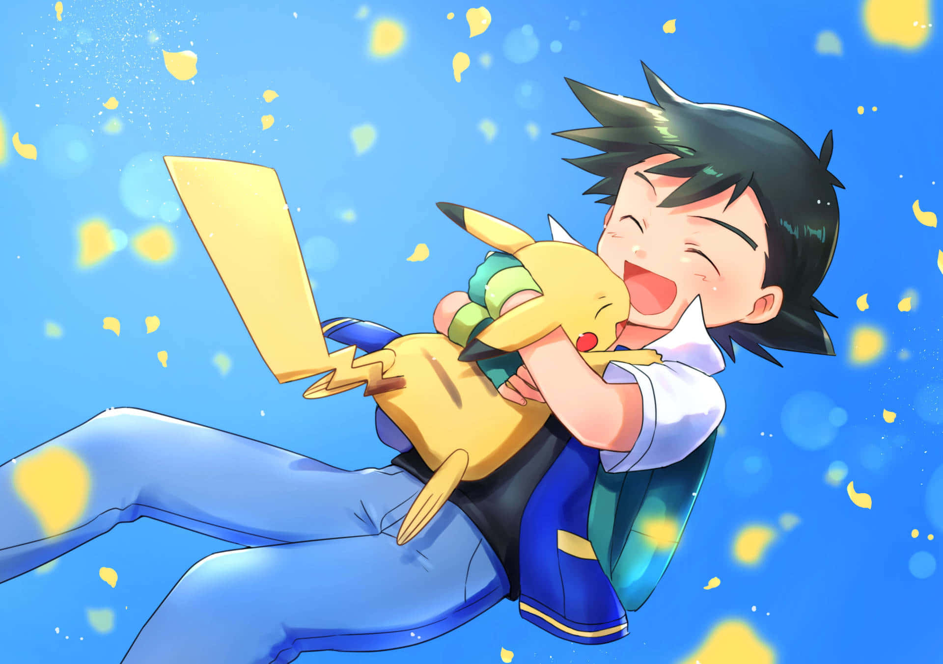 Ash, Pikachu, blue sky, Full HD Desktop Wallpaper