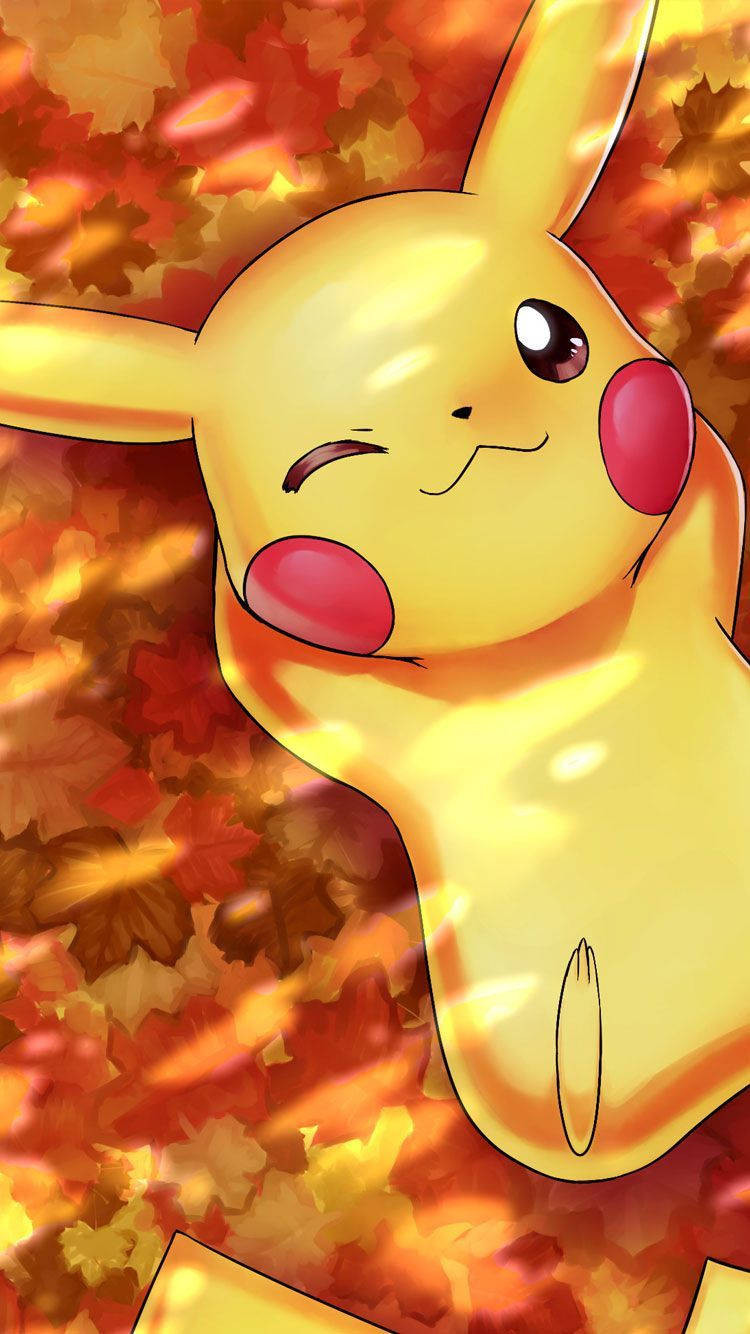 Pikachu, autumn leaves, warm golden hues, HD Phone Wallpaper
