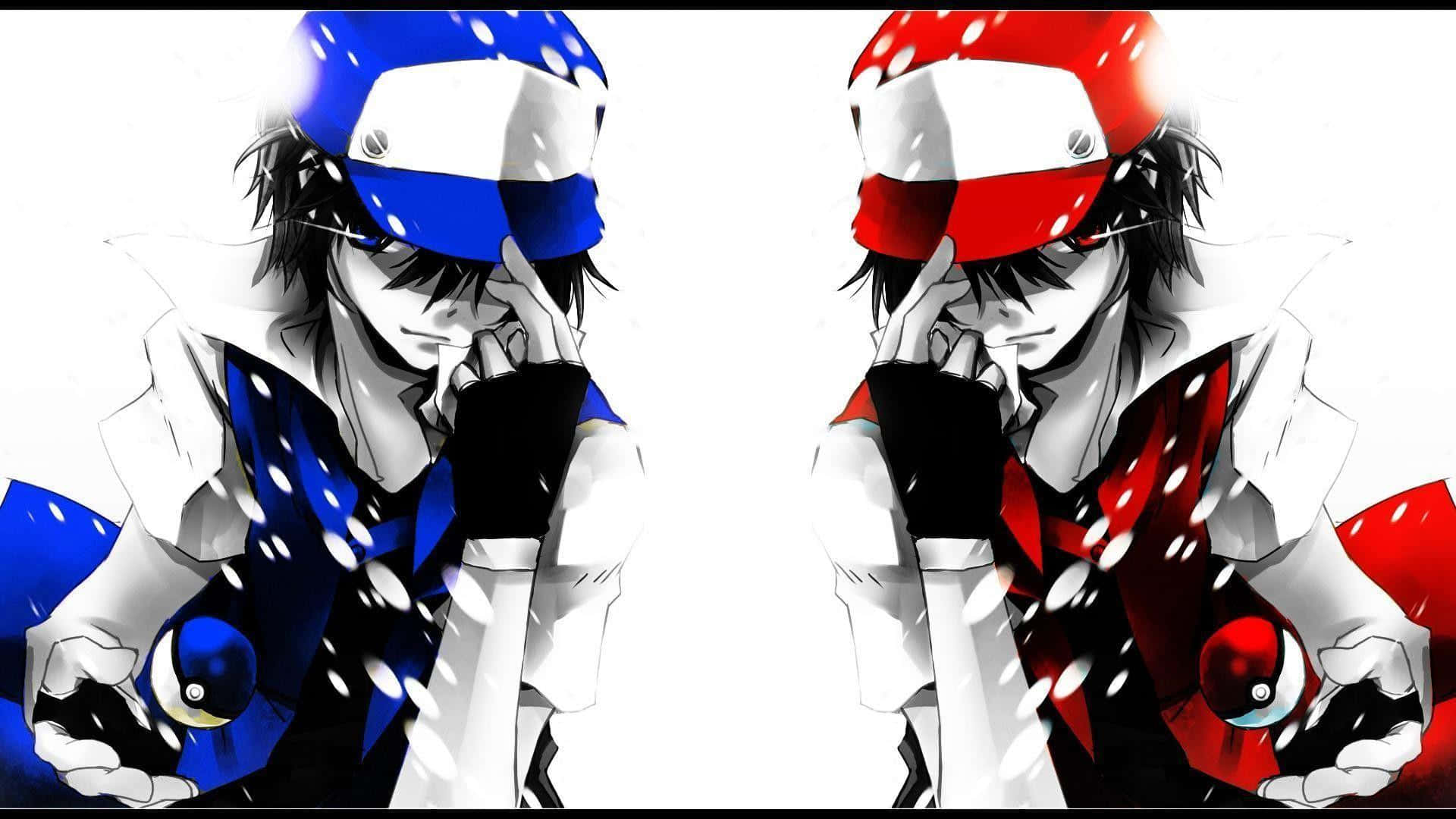 Ash Ketchum, mirror image, anime-style trainers, Full HD Desktop Wallpaper