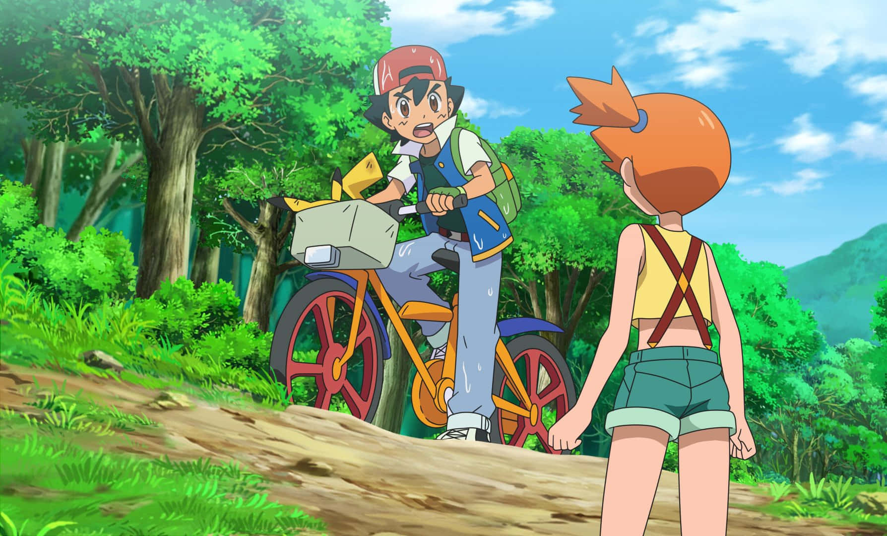 Ash Ketchum, Misty, forest trail, HD Desktop Wallpaper