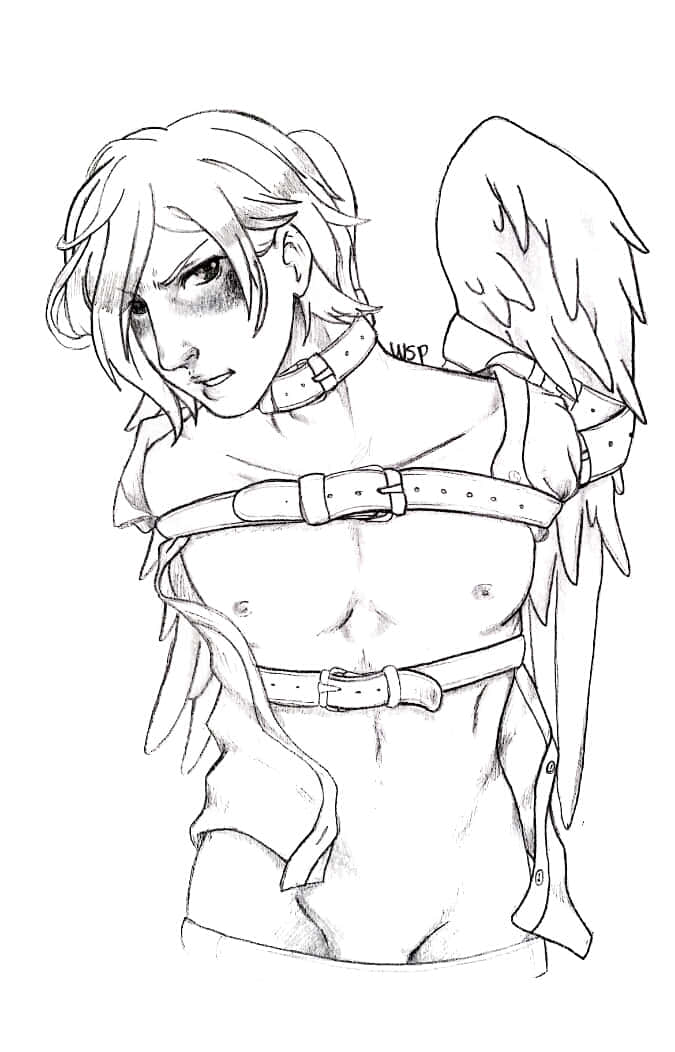 Ash Landers, anime-style angel, messy hair, SD Phone Wallpaper