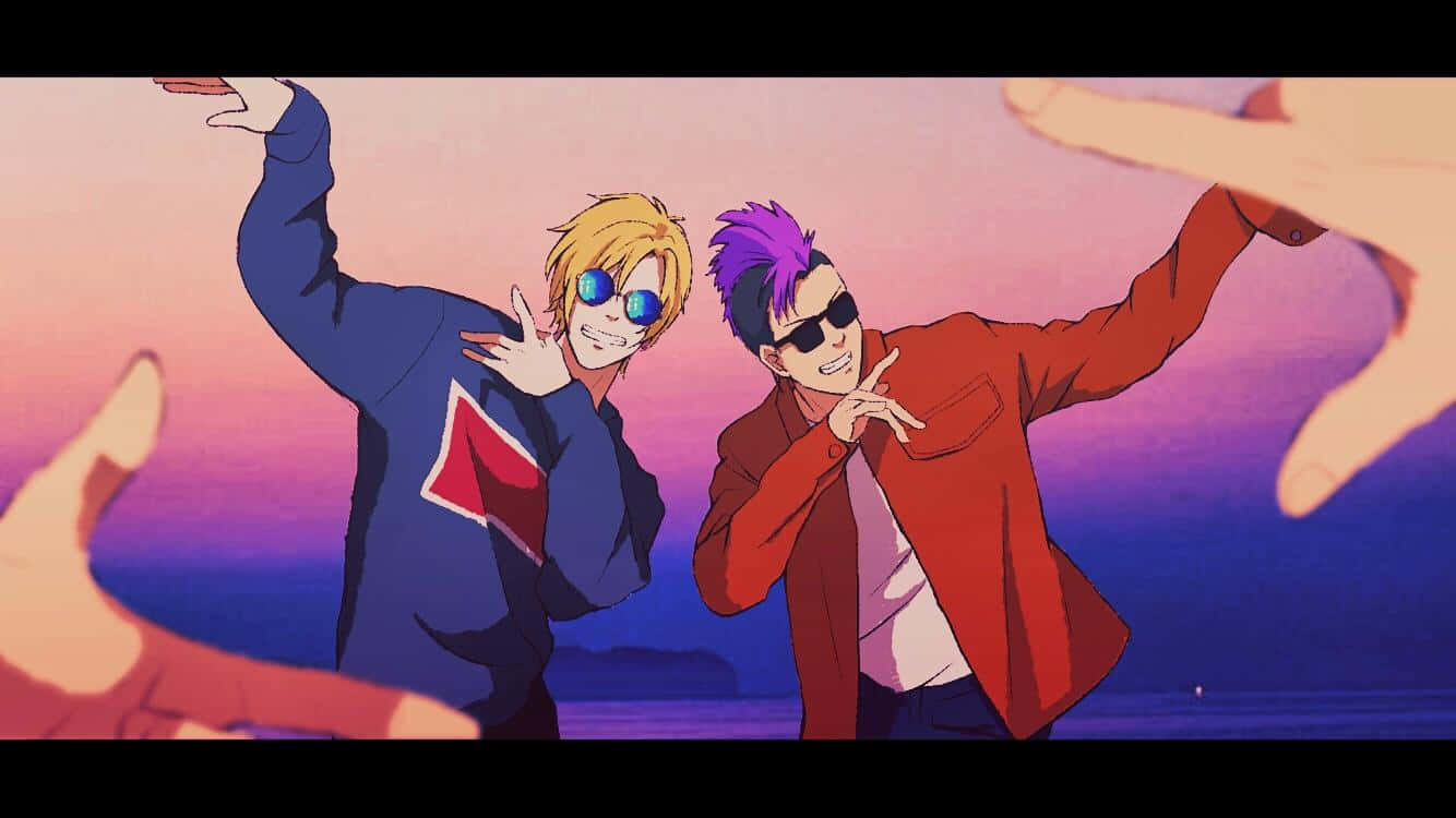 Ash Lynx, anime attitude, vibrant pink and purple sunset sky, HD Desktop Wallpaper