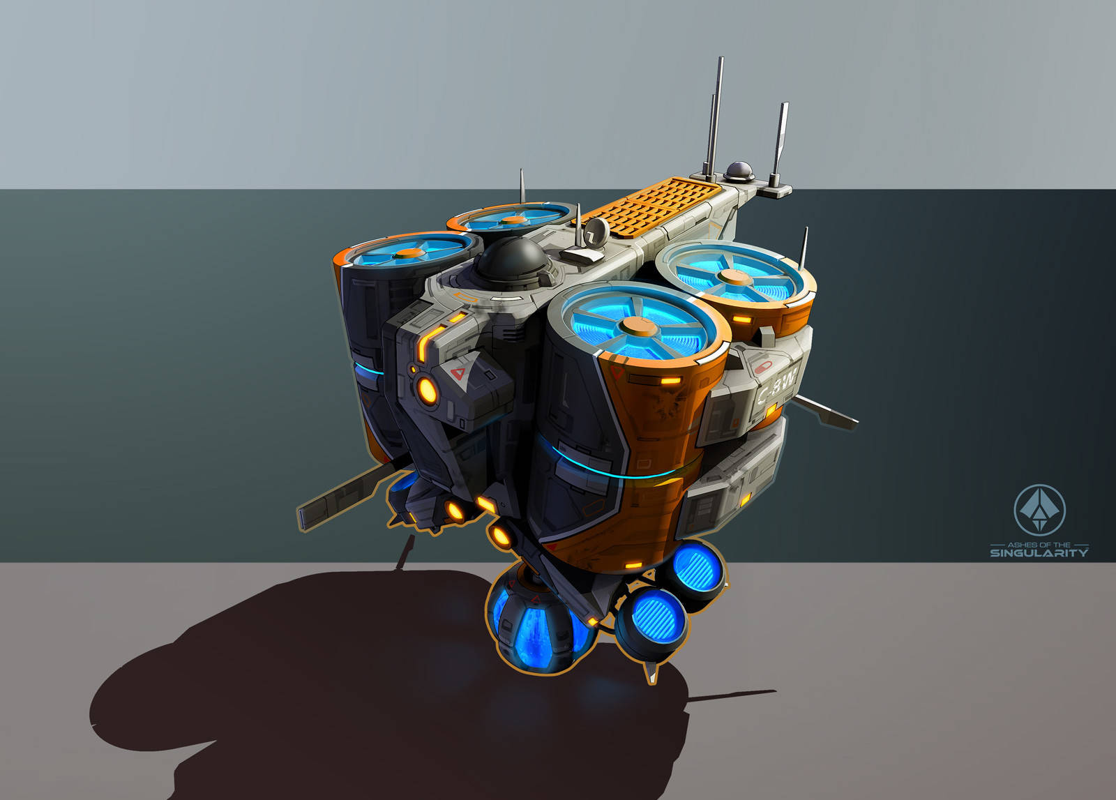 Ashes Of The Singularity Escalation, glowing blue engines, orange accents, HD Desktop Wallpaper