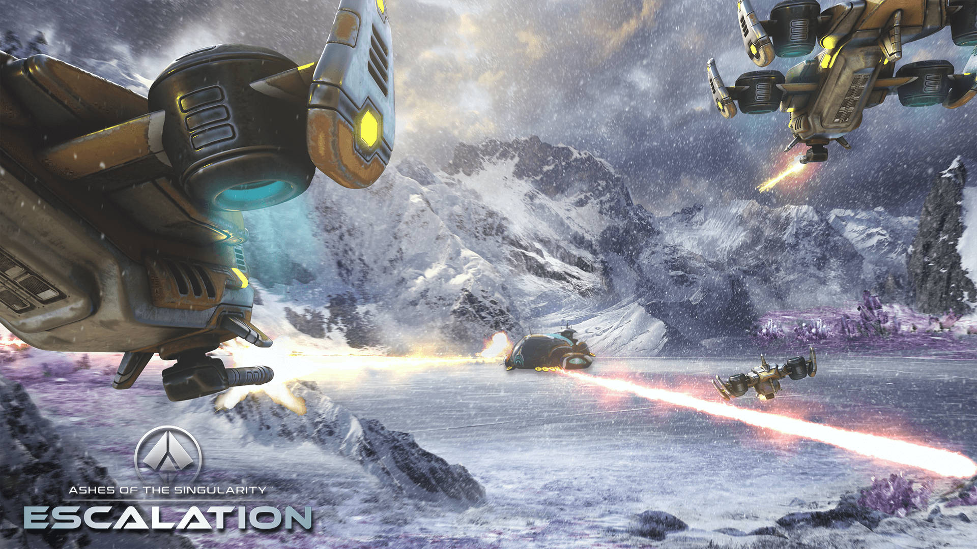 Ashes Of The Singularity Escalation, futuristic warships, laser beams, Full HD Desktop Wallpaper