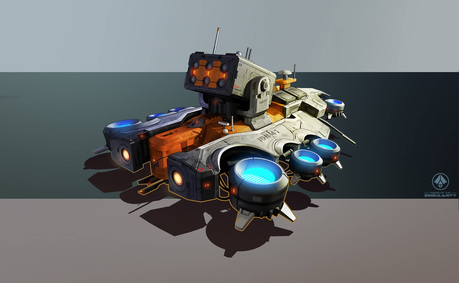 Ashes Of The Singularity Escalation, glowing blue engines, orange accents, HD Desktop Wallpaper