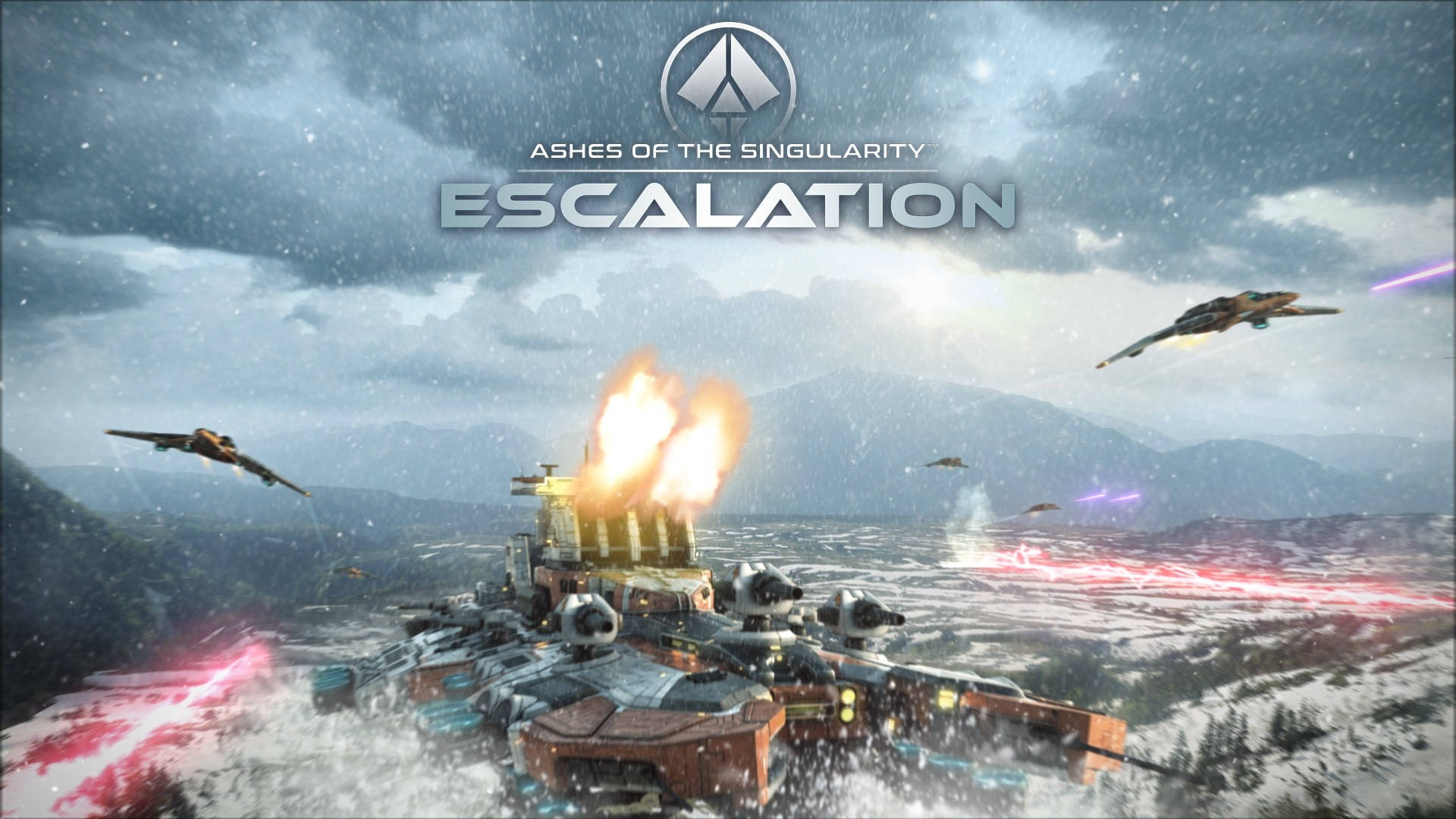 Ashes Of The Singularity Escalation, warship, bright orange cannons, Full HD Desktop Wallpaper