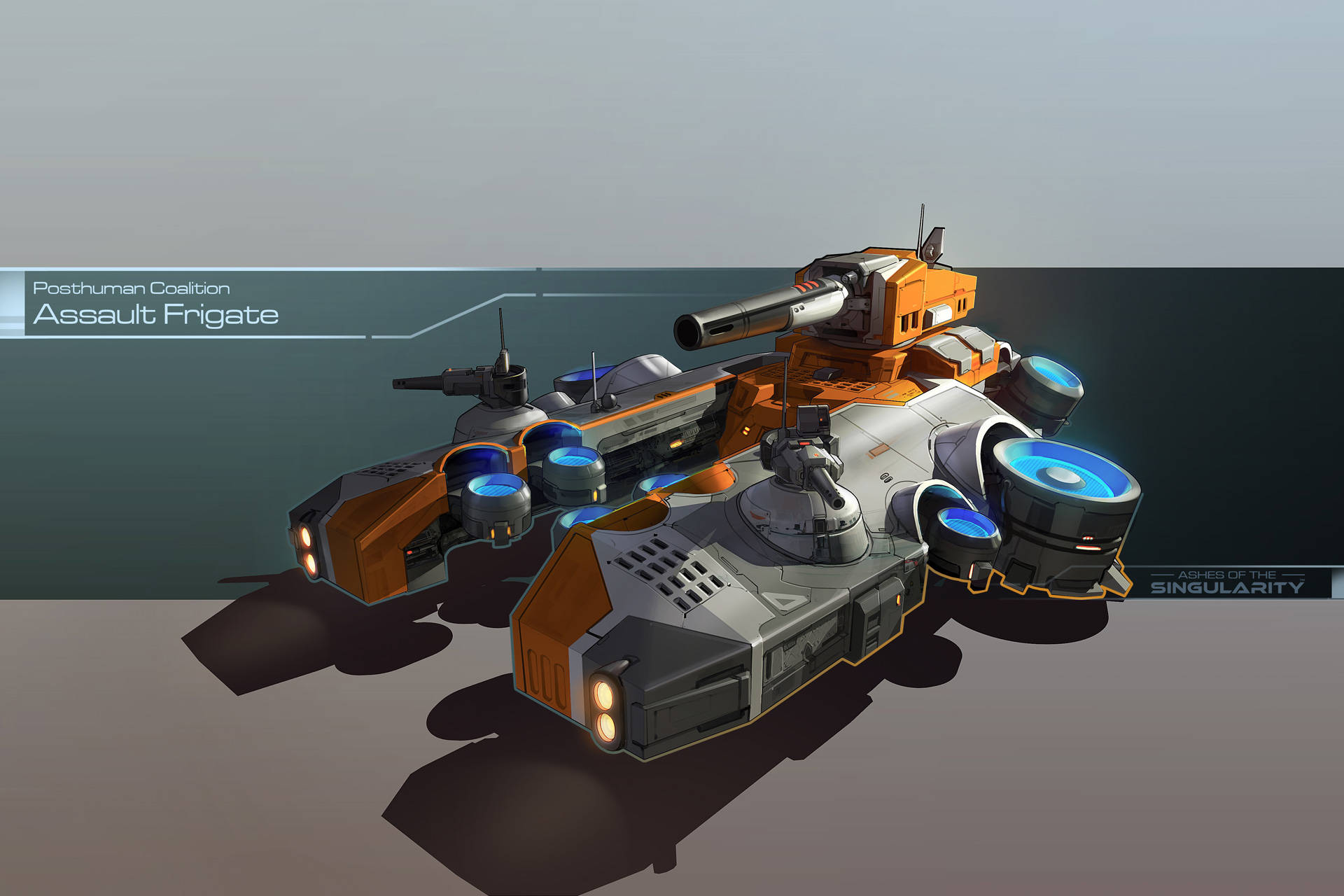 Ashes of the Singularity: Escalation, assault frigate, orange and gray armor, Full HD Desktop Wallpaper