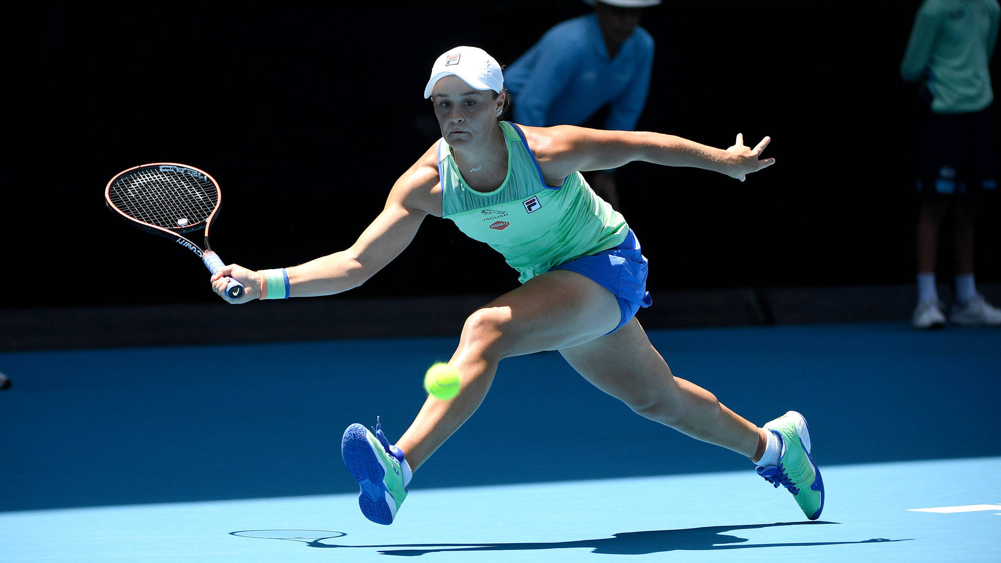 Ashleigh Barty, blue court, bright yellow ball, Full HD Desktop Wallpaper