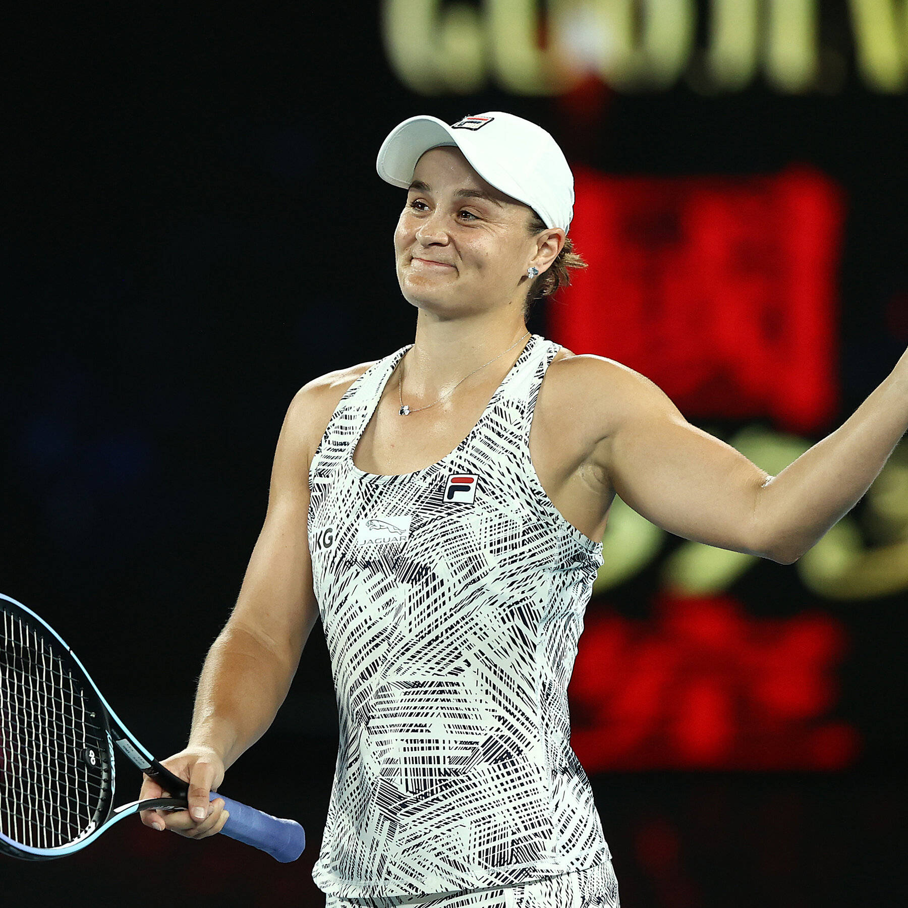 Ashleigh Barty, white patterned outfit, racket, HD Desktop Wallpaper