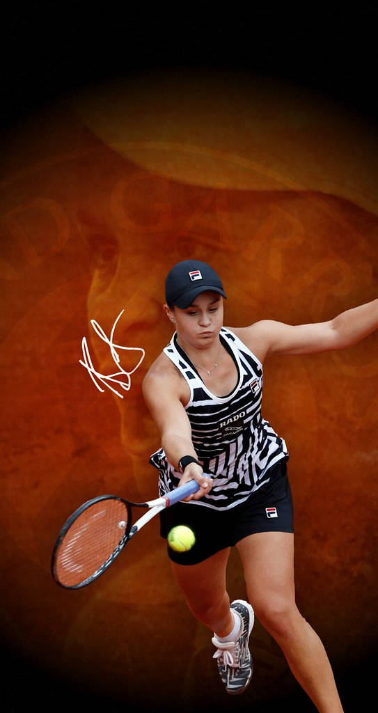 Ashleigh Barty, orange background, black and white gear, SD Phone Wallpaper