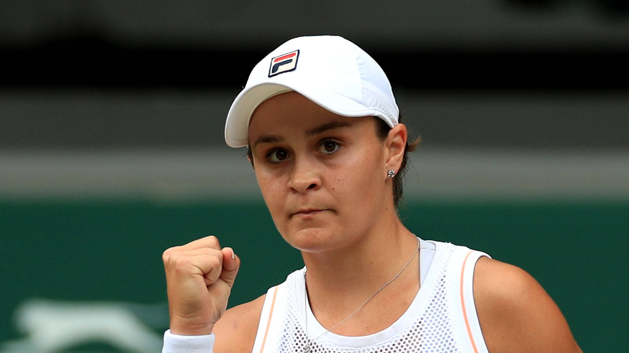 Ashleigh Barty, green court, pumping her fist, Full HD Desktop Wallpaper