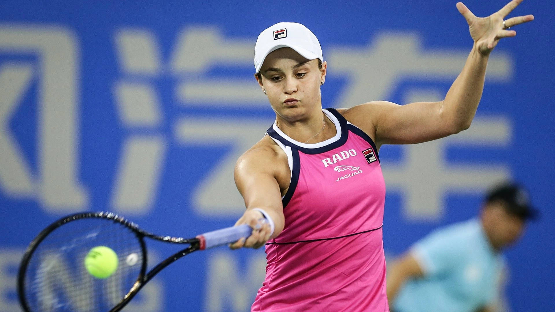 Ashleigh Barty, pink outfit, bright yellow ball, Full HD Desktop Wallpaper