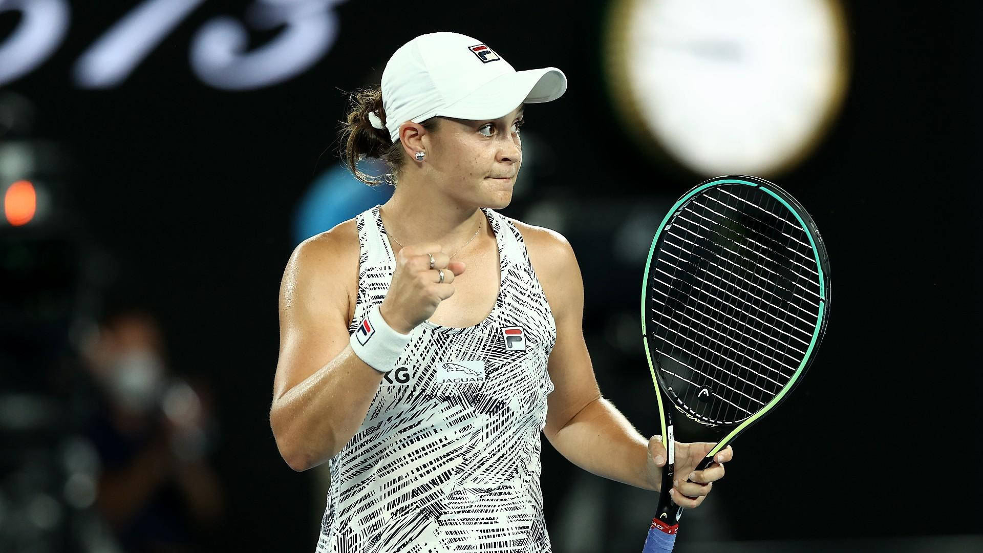Ashleigh Barty, black and green racket, white cap, Full HD Desktop Wallpaper