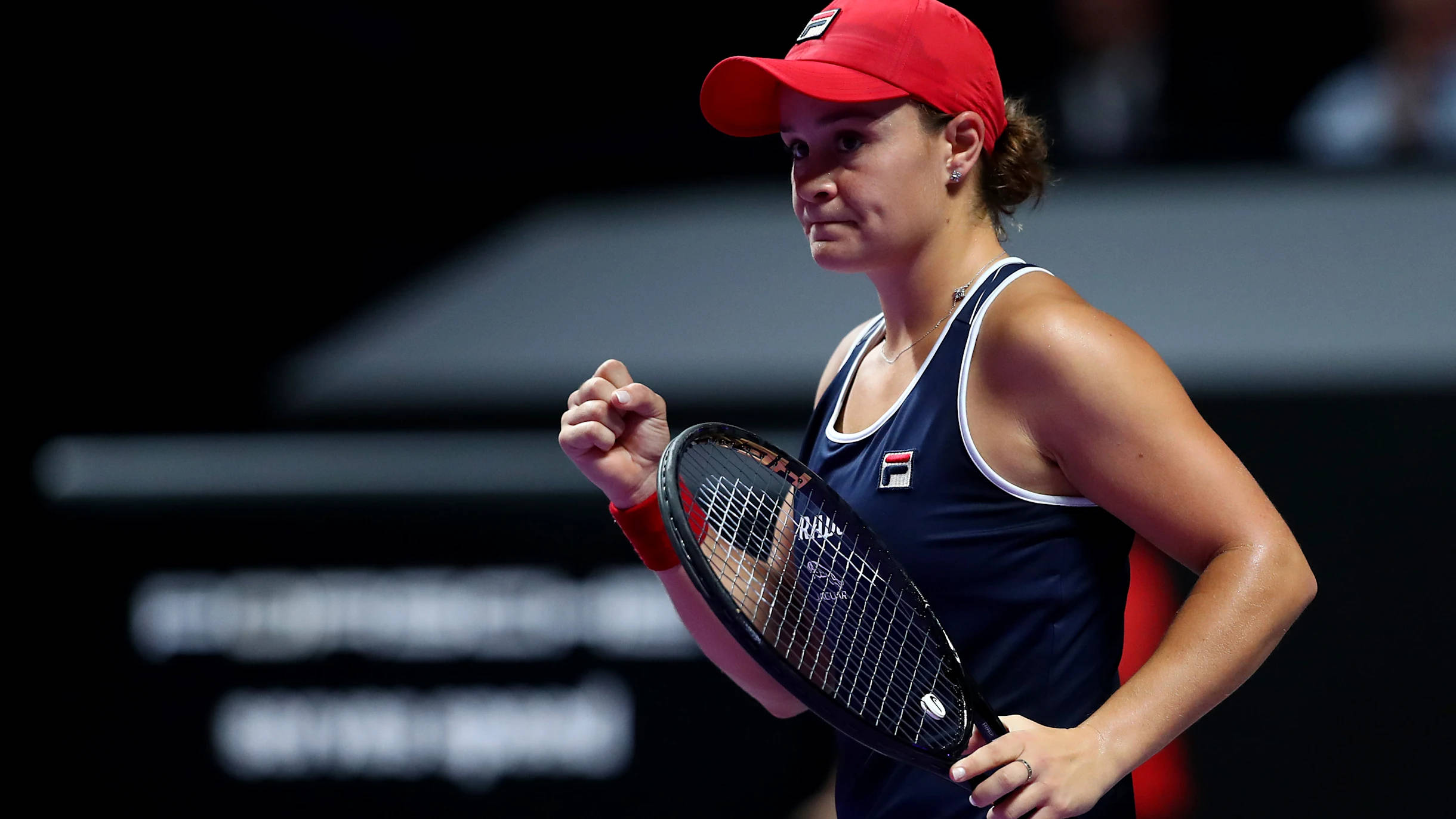 Ashleigh Barty, red cap, blue tank top, Full HD Desktop Wallpaper