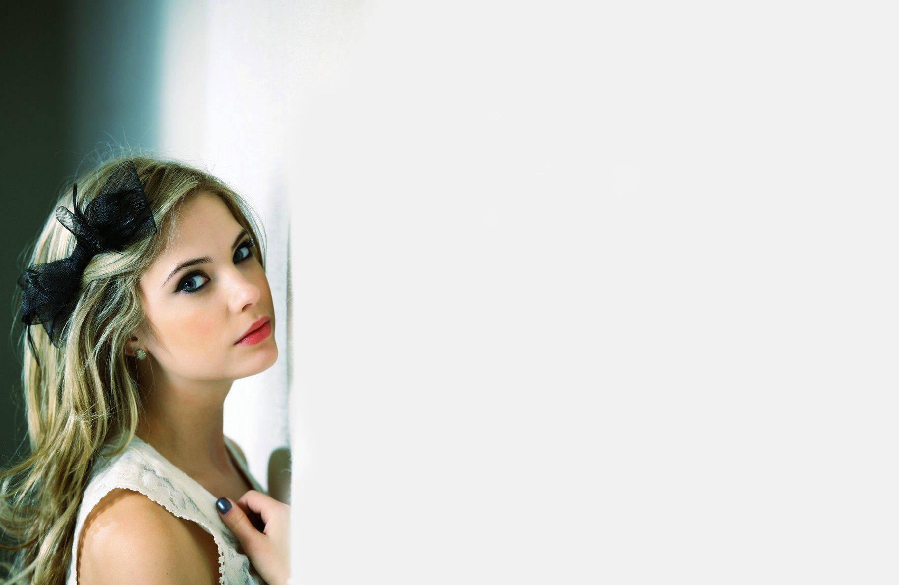 Ashley Benson, blonde woman, black bow, HD Desktop Wallpaper