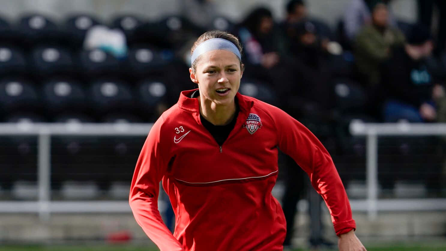 Ashley Hatch, red training jacket, grass field, HD Desktop Wallpaper