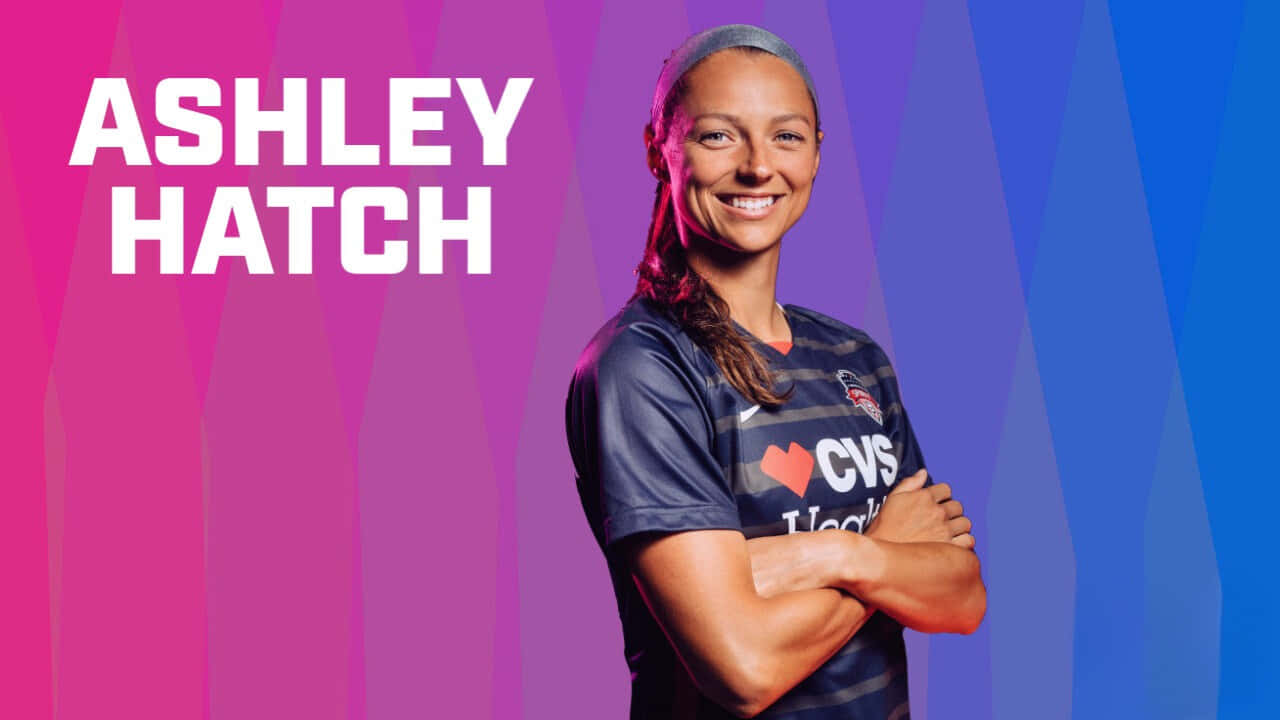 Ashley Hatch, navy jersey, vibrant pink and blue geometric background, HD Desktop Wallpaper