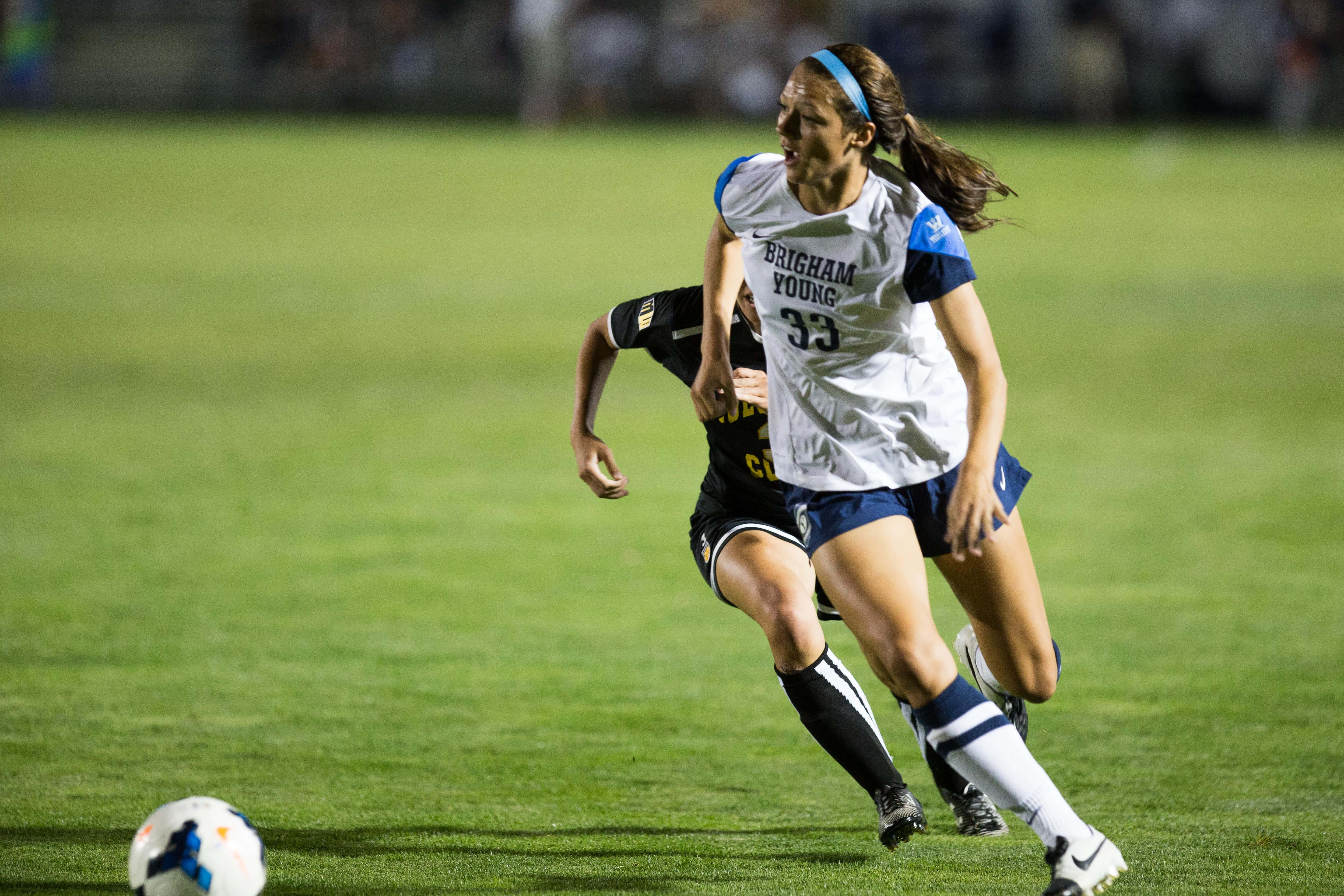 Ashley Hatch, white Brigham Young jersey, stadium lights, 4K Desktop Wallpaper
