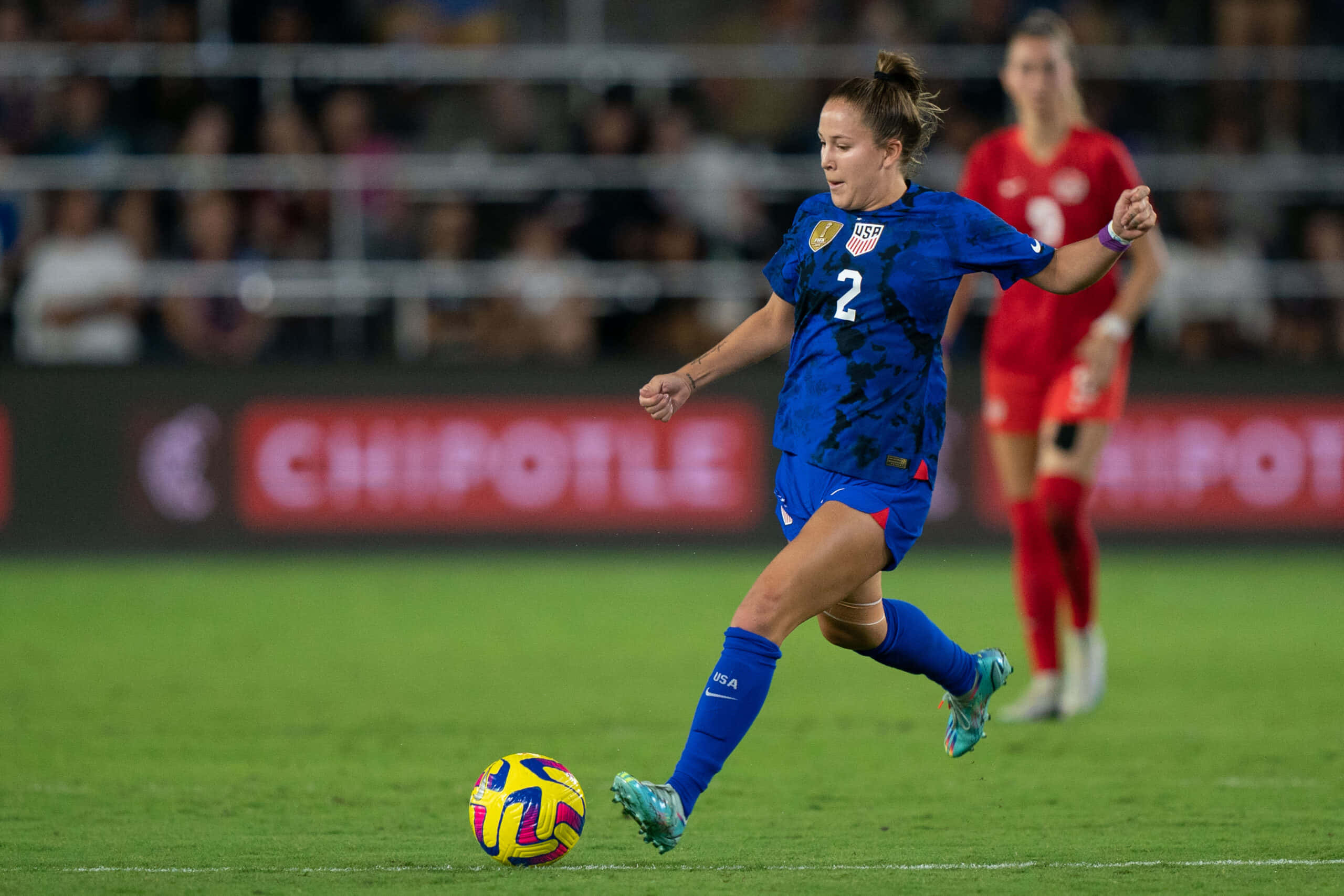 Ashley Sanchez, blue USA jersey, colorful ball, 2K Desktop Wallpaper