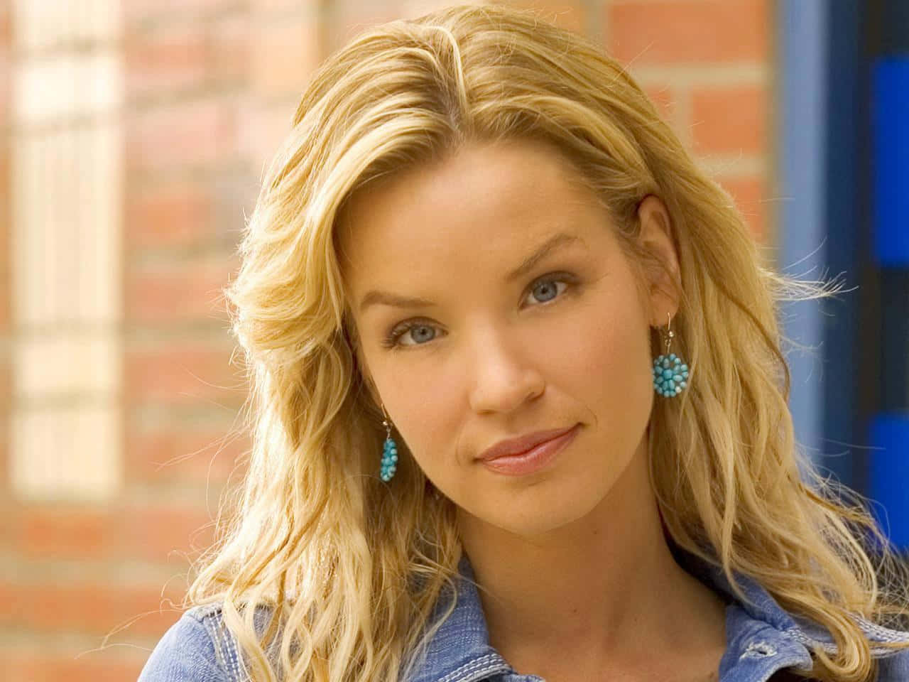 Ashley Scott, turquoise earrings, denim shirt, HD Desktop Wallpaper