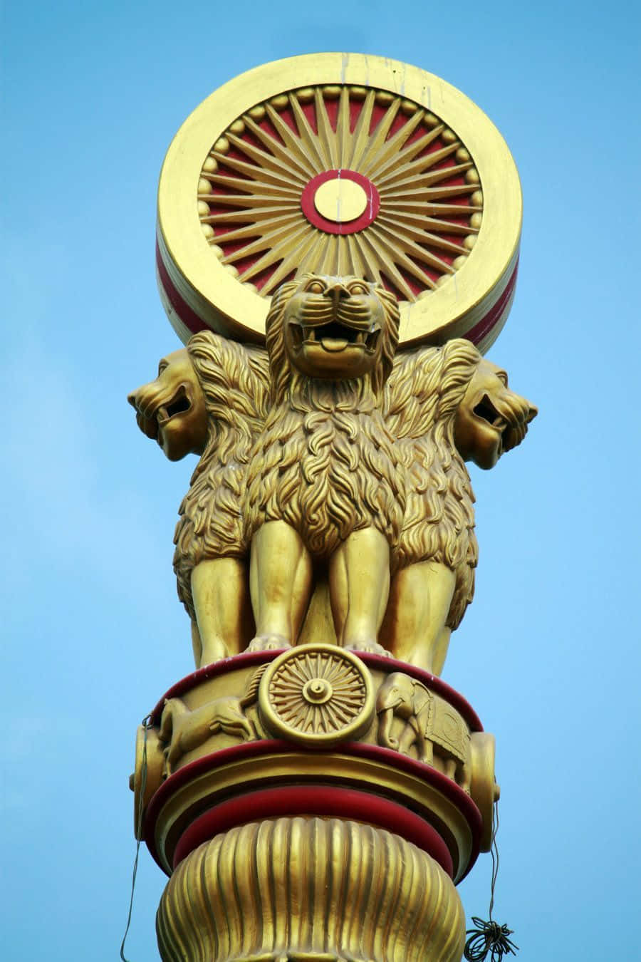 Ashoka Pillar, four-lion statue, red wheel, HD Phone Wallpaper