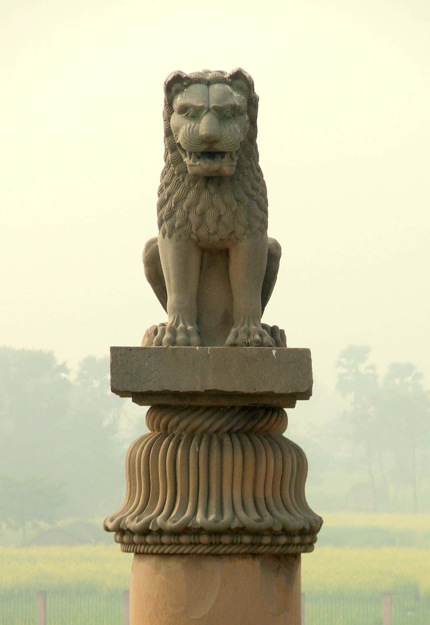 Ashoka Pillar, one lion statue, stone lion statue, Full HD Phone Wallpaper