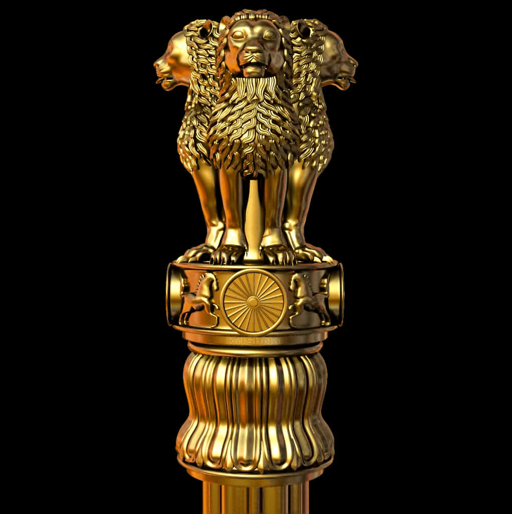 Ashoka Pillar, golden, four-lion statue, SD Phone Wallpaper