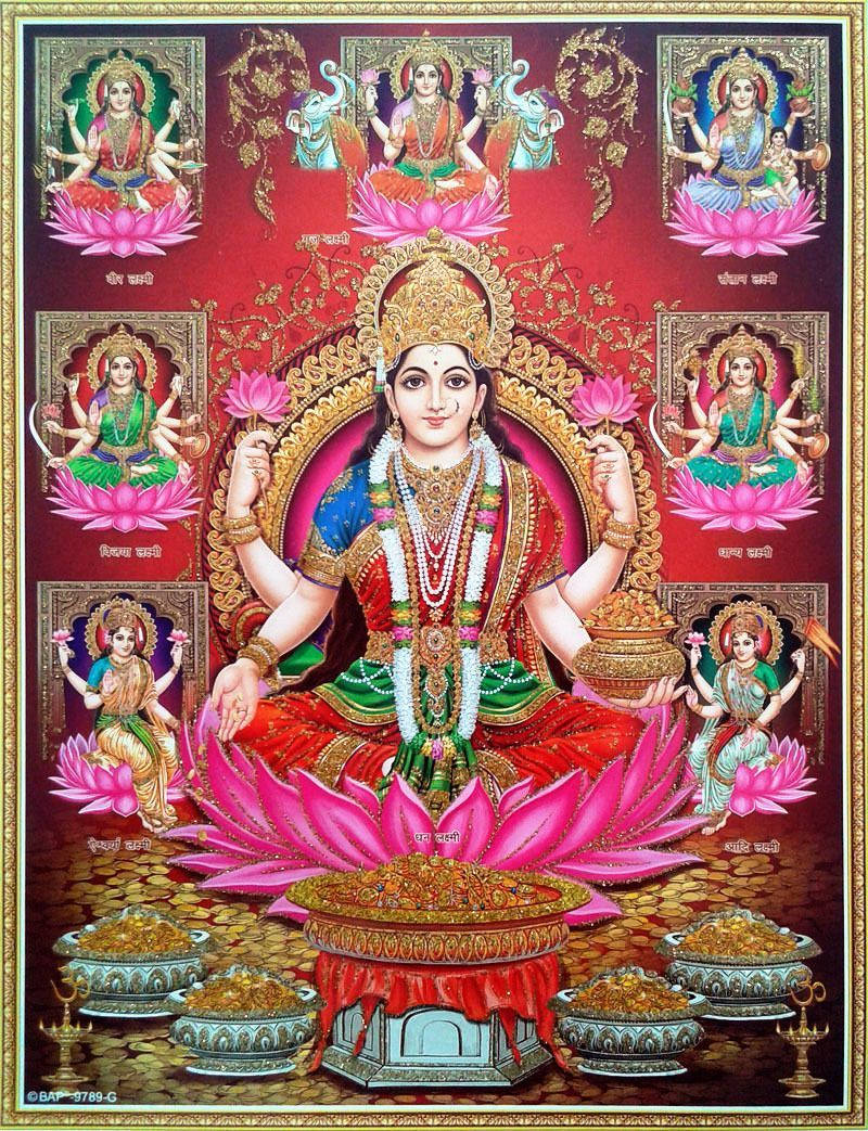 Ashta Lakshmi, Hindu goddess, multiple arms, SD Phone Wallpaper