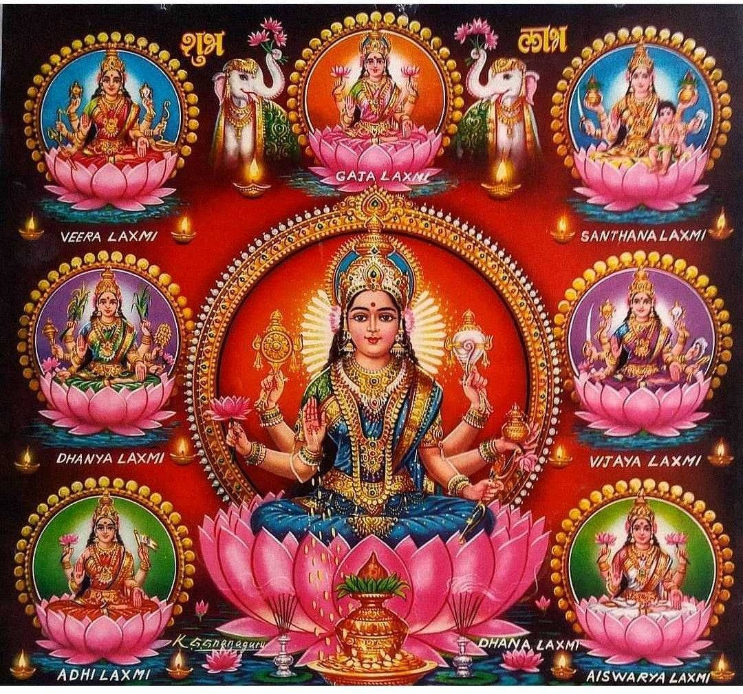 Ashta Lakshmi, eight forms, pink lotus, SD Desktop Wallpaper