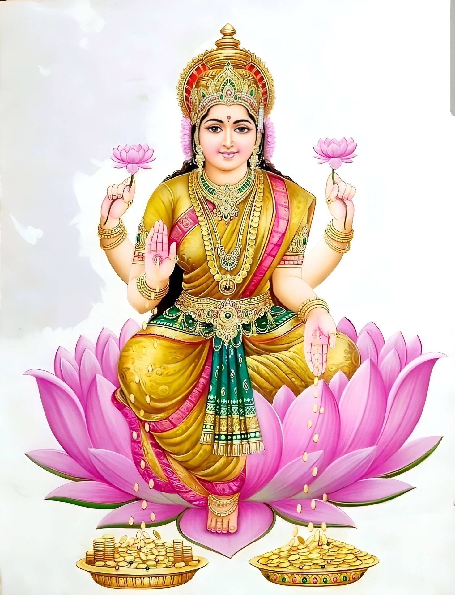Ashta Lakshmi, pink lotus, four arms, Full HD Phone Wallpaper