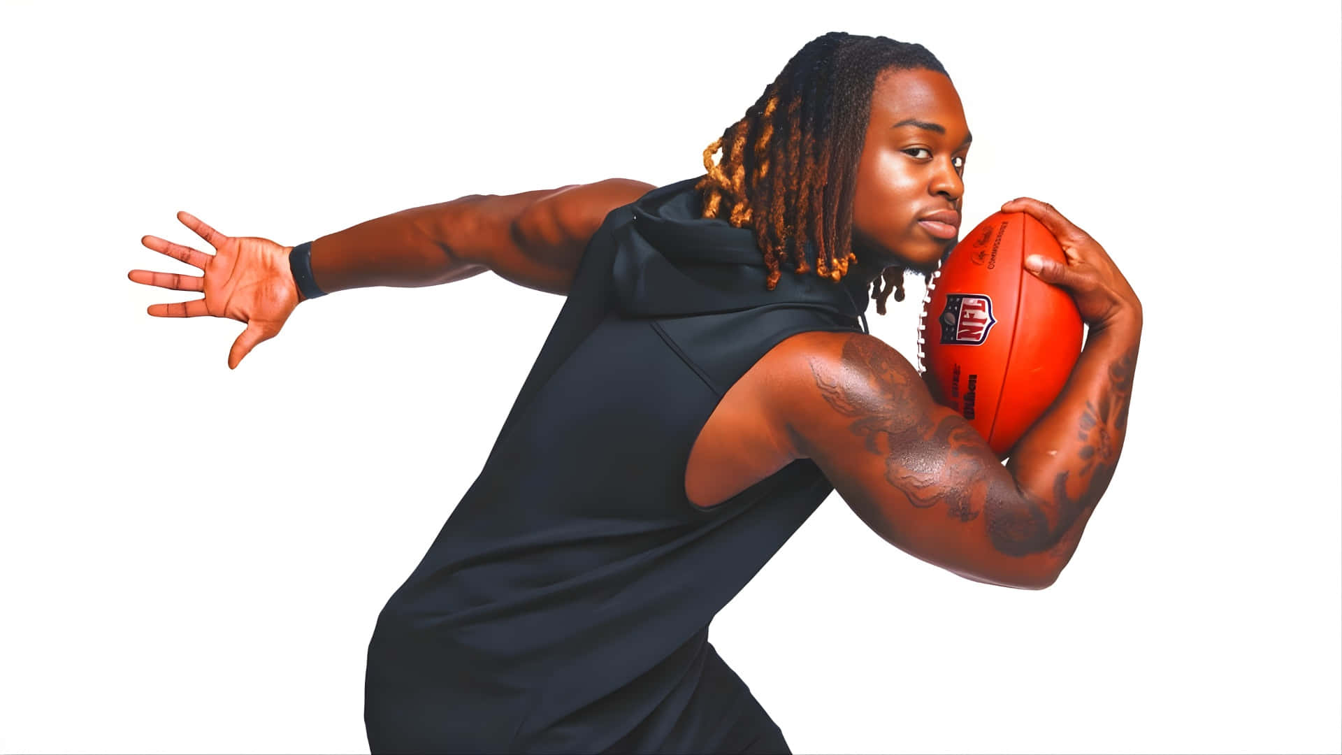 Ashton Jeanty, red football, dreadlocks, Full HD Desktop Wallpaper