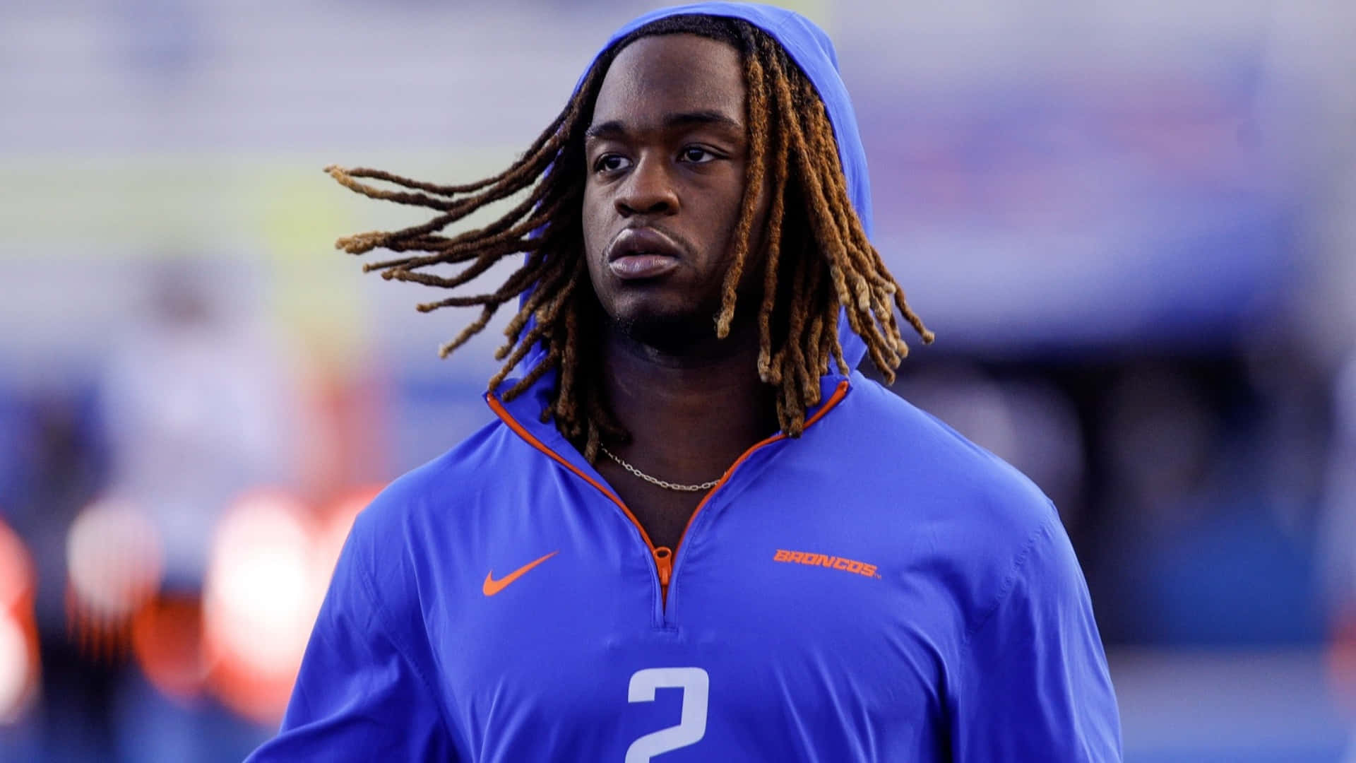 Ashton Jeanty, blue Broncos hoodie, orange accents, Full HD Desktop Wallpaper