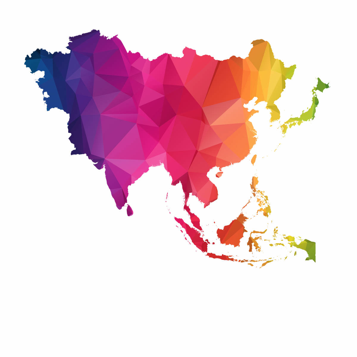 Asia, rainbow gradient, polygonal shapes, SD Desktop Wallpaper