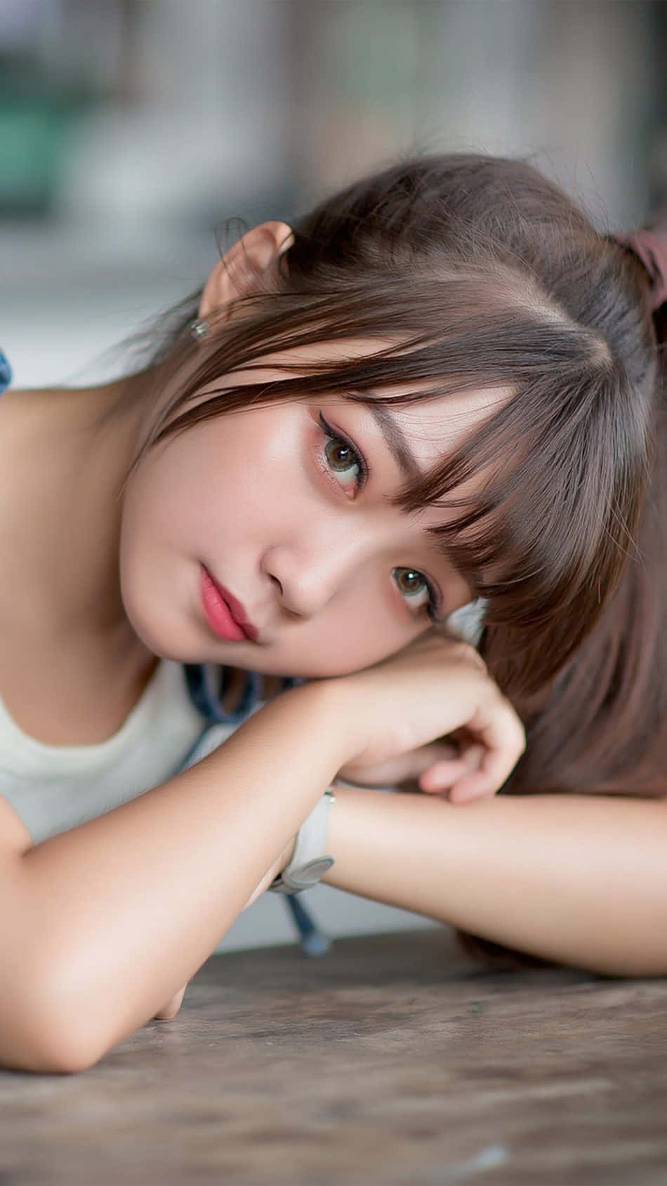Asian woman, ponytail, brown hair, HD Phone Wallpaper