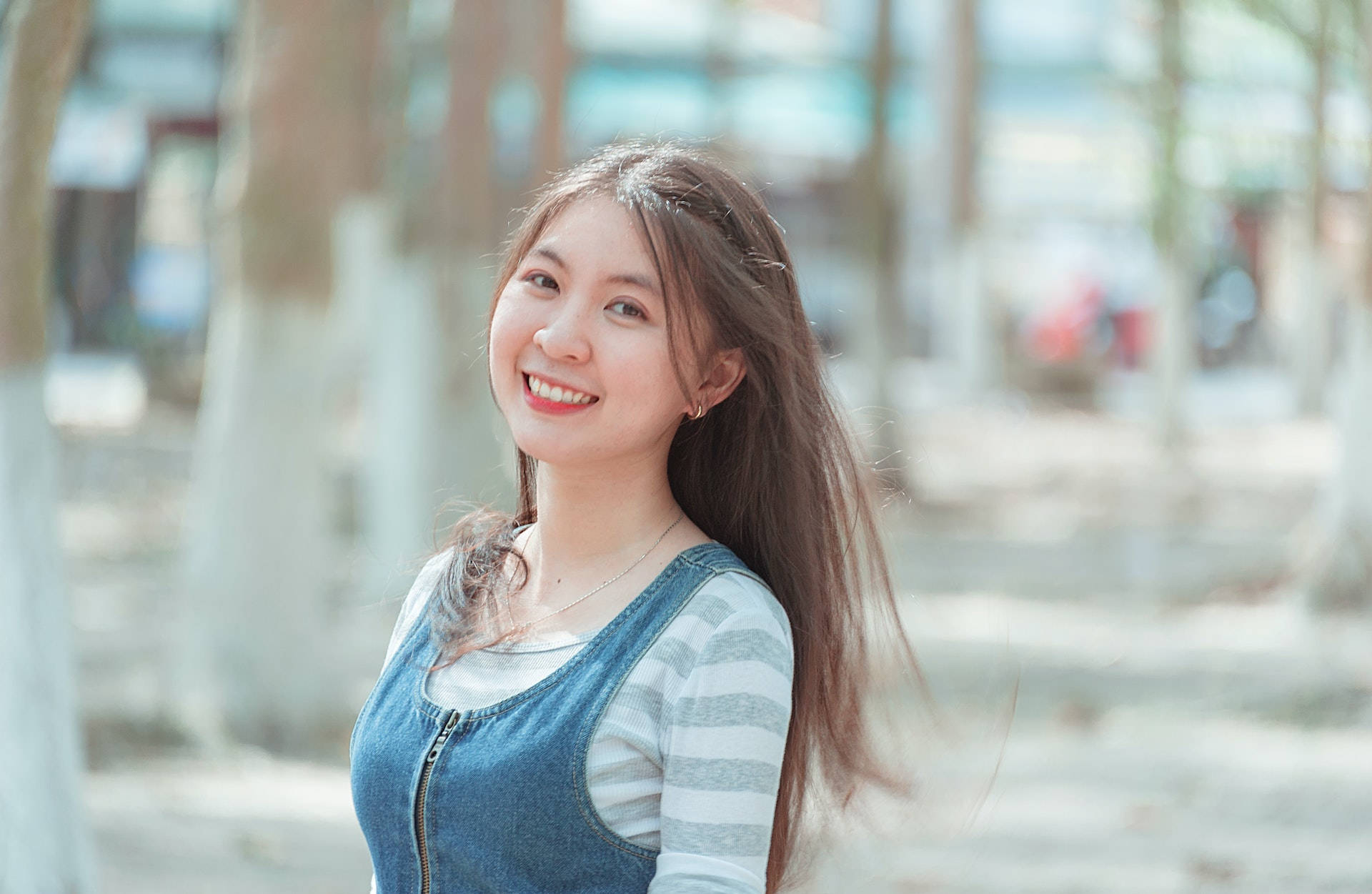 Asian woman, fair white skin, long brown hair, Full HD Desktop Wallpaper