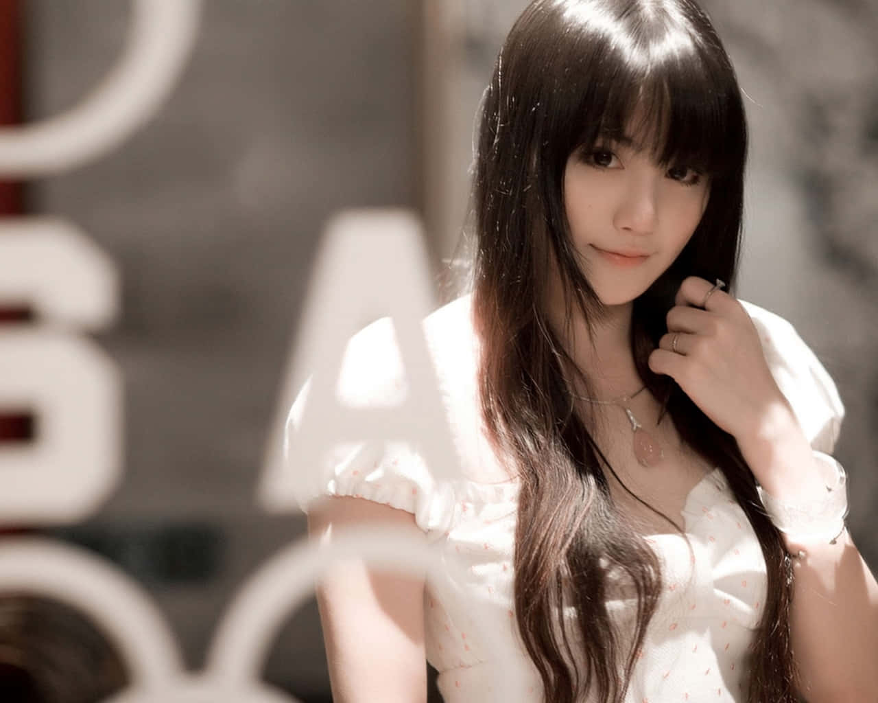 Asian Chinese Actress, long dark hair, white blouse, HD Desktop Wallpaper