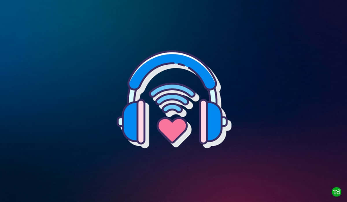 blue headphones, pink heart, Wi-Fi signal glow, SD Desktop Wallpaper