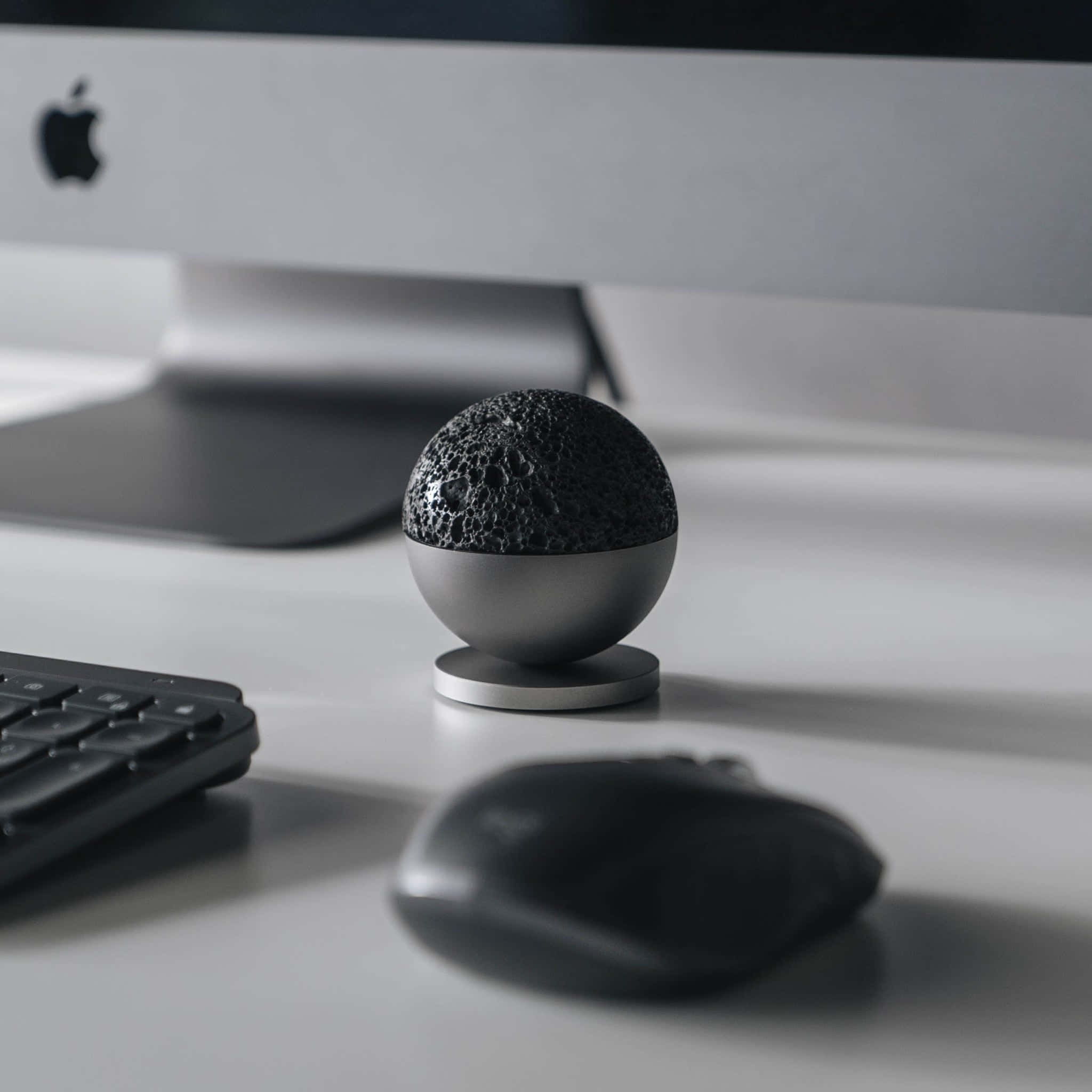 ASMR, sleek black textured sphere, minimalist white desk, Full HD Desktop Wallpaper