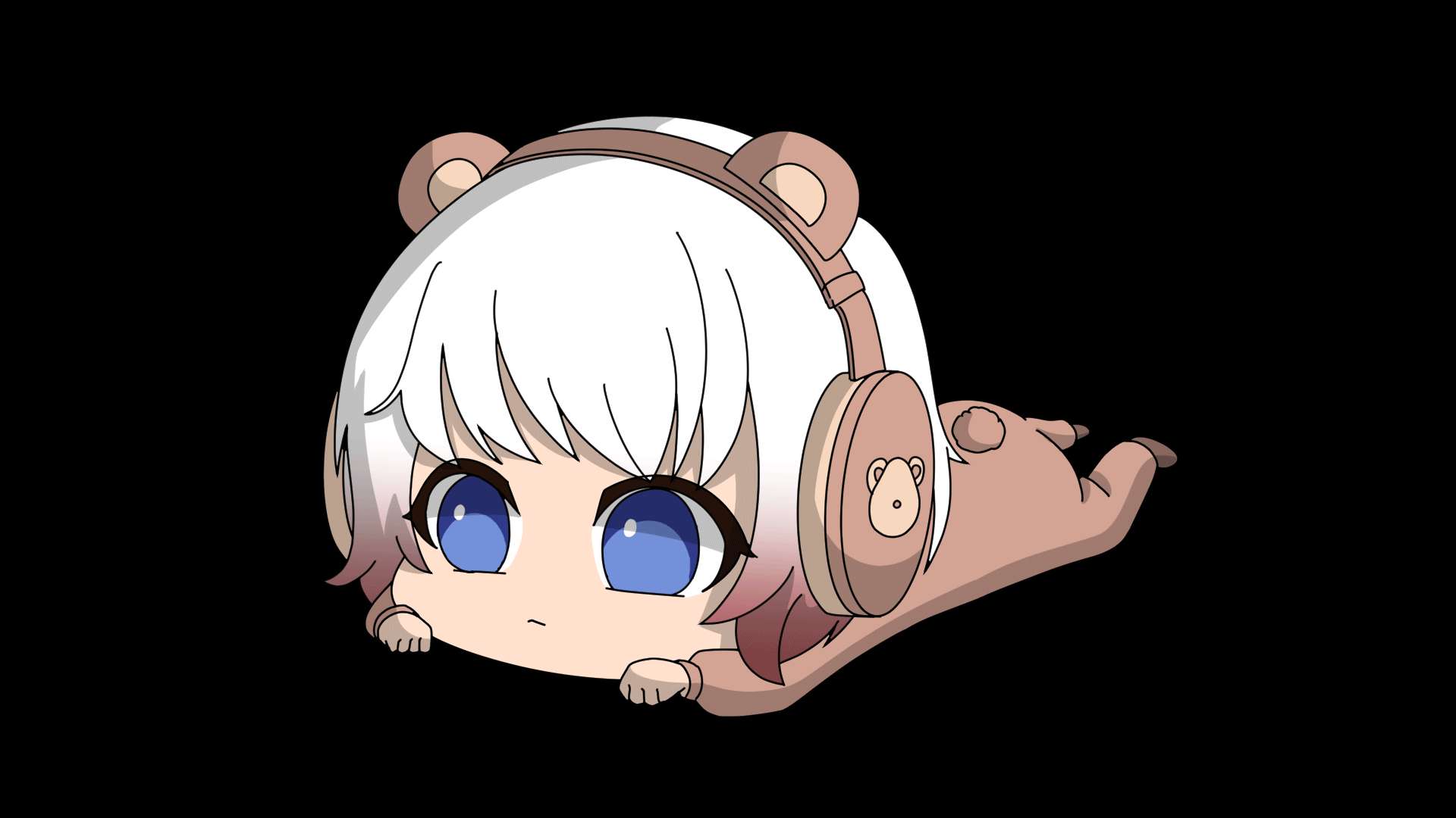 ASMR, chibi anime girl, white hair, Full HD Desktop Wallpaper