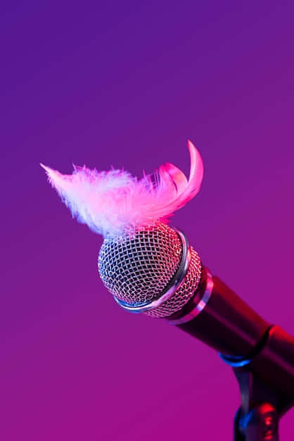 ASMR, microphone, soft pink and white feather, SD Phone Wallpaper