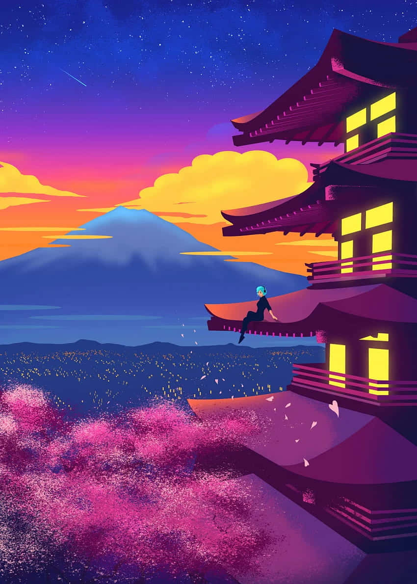 asmr 850 x 1190, pagoda, pink sky, SD Phone Wallpaper
