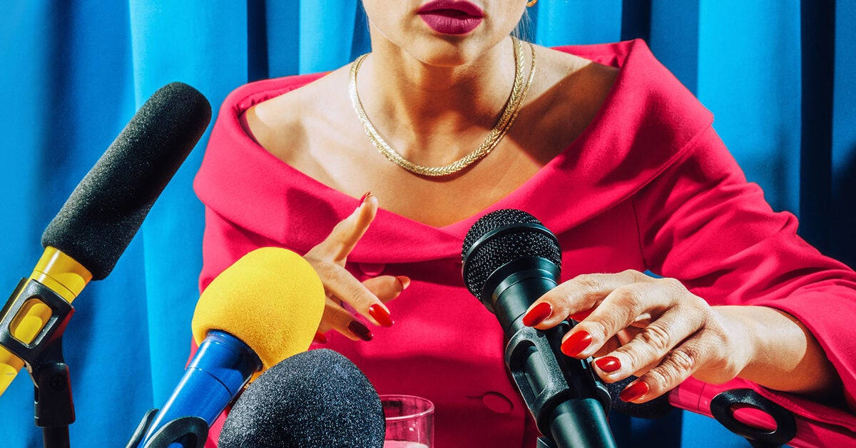 Asmr, bold red dress, cluster of microphones, SD Desktop Wallpaper