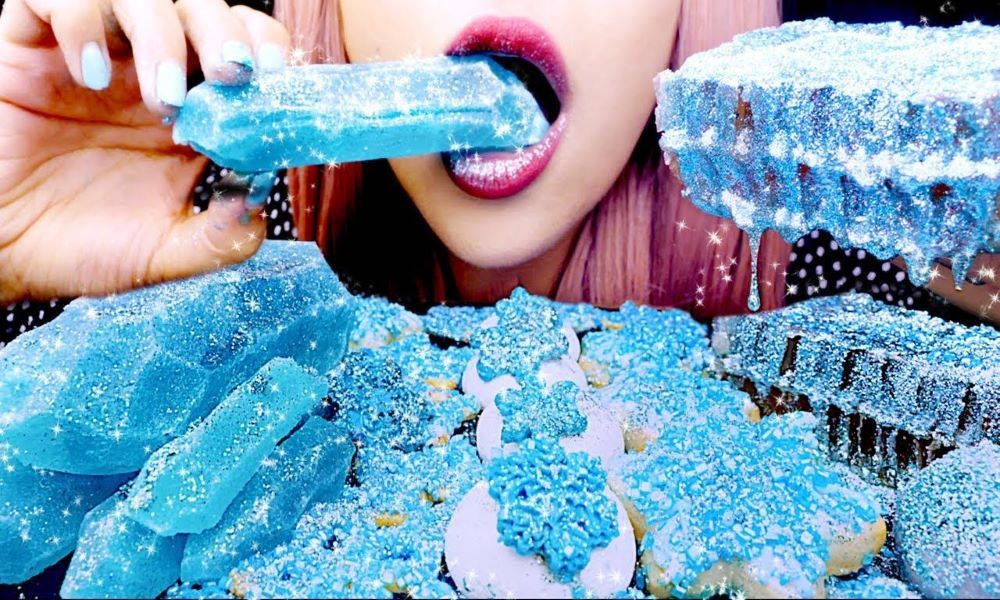 blue ice cream, blue ice cream cone, pink hair, SD Desktop Wallpaper