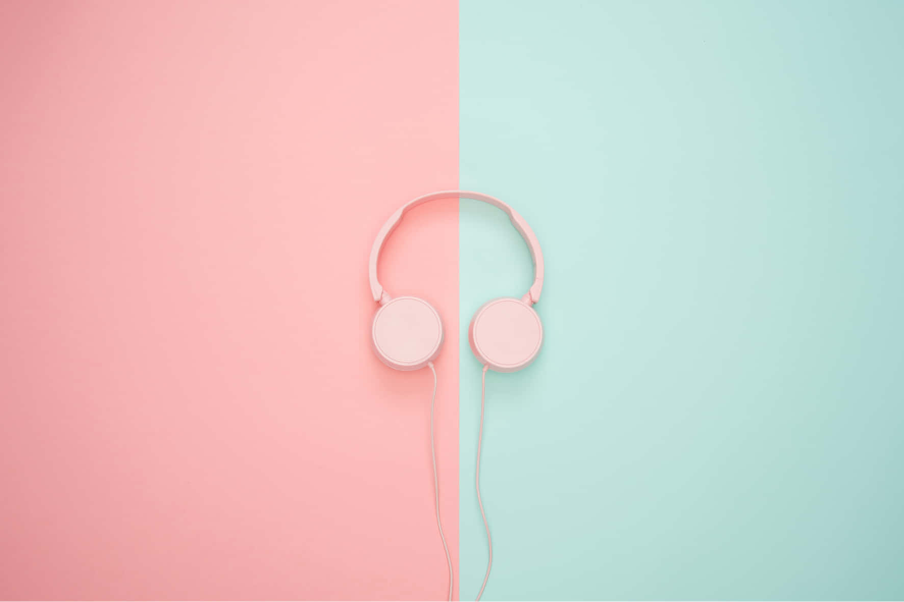 pink headphones, coral and mint green background, minimalist flat lay, HD Desktop Wallpaper