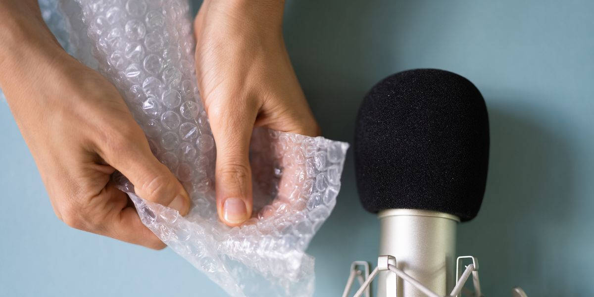 microphone, bubble wrap, muted teal background, SD Desktop Wallpaper