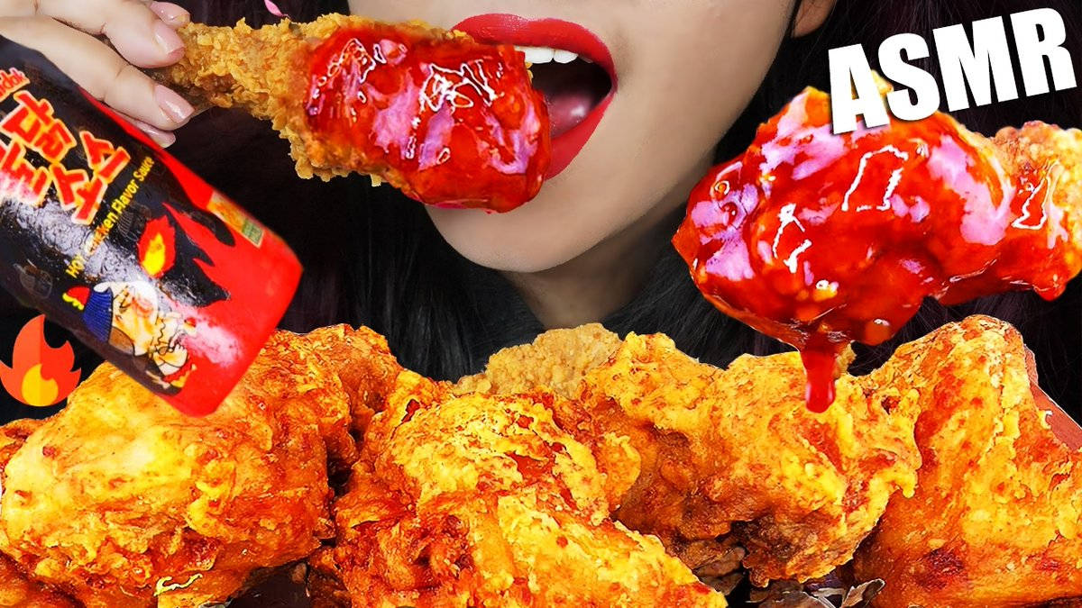 Chicken Asmr, glossy spicy chicken wing, red lips, SD Desktop Wallpaper
