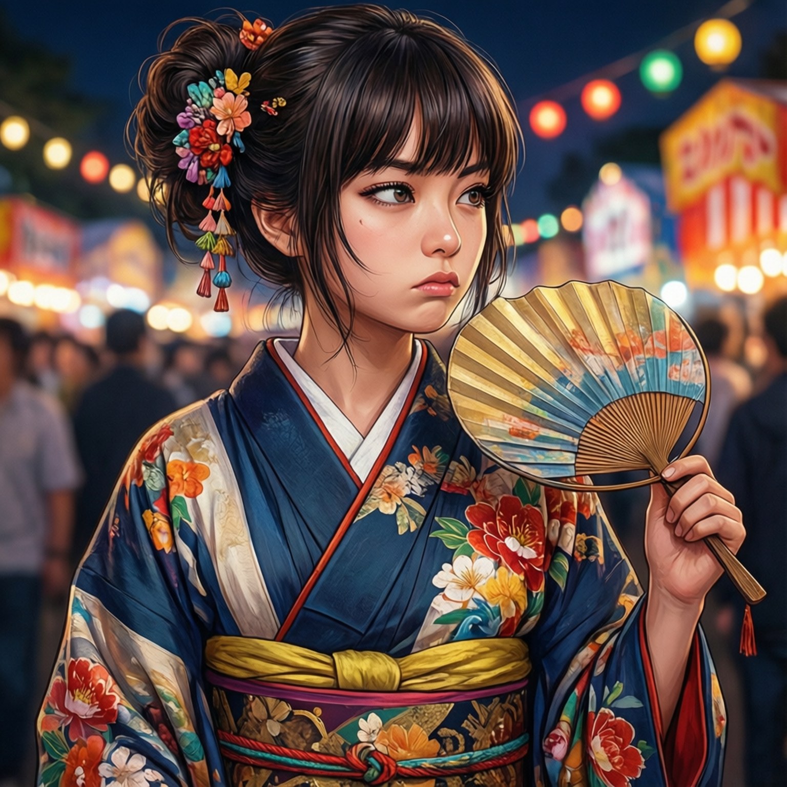 Kasumi Nomura, summer festival, yukata, HD Desktop Wallpaper